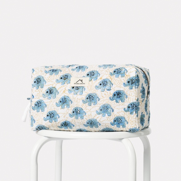 Cotton Block Print Travel Pouch | Makeup Bag | Diaper Bag Organizer | Handmade - Picture 5 of 8